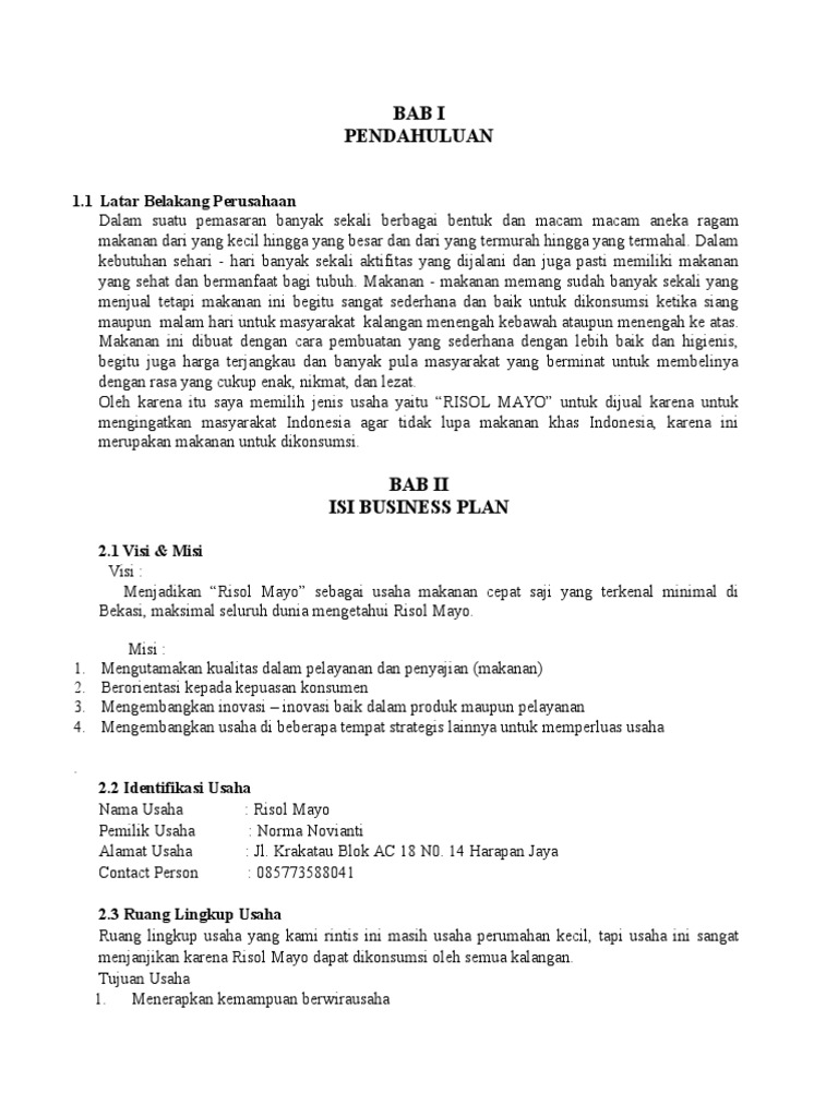 Rencana Usaha Risol Mayo Terjangkau | PDF