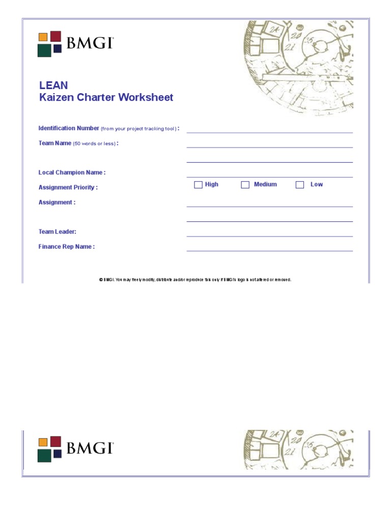 Lean Kaizen Charter Worksheet | Business Process | Strategic Management