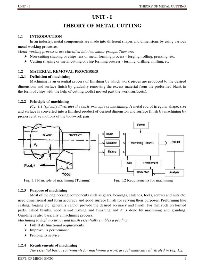 Theory of Metal Cutting Iit Notes | PDF | Machining | Machine Tool