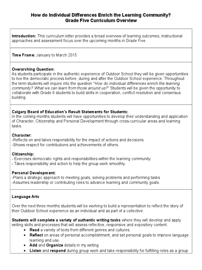 Curriculum Letter - Jan-Mar | PDF | Teaching Mathematics | Learning