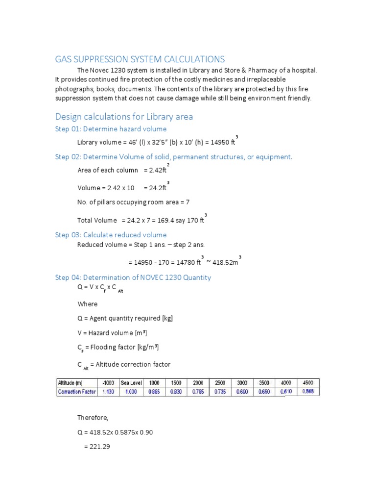 Novec 1230 Fire Suppression Calculations | PDF | Volume | Firefighting