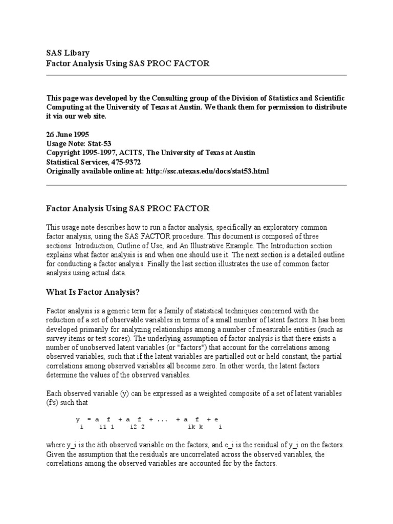 SAS Libary Factor Analysis Using SAS PROC FACTOR | PDF | Factor ...