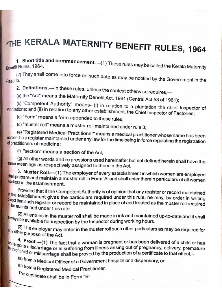 Kerala Maternity Benefit Rules