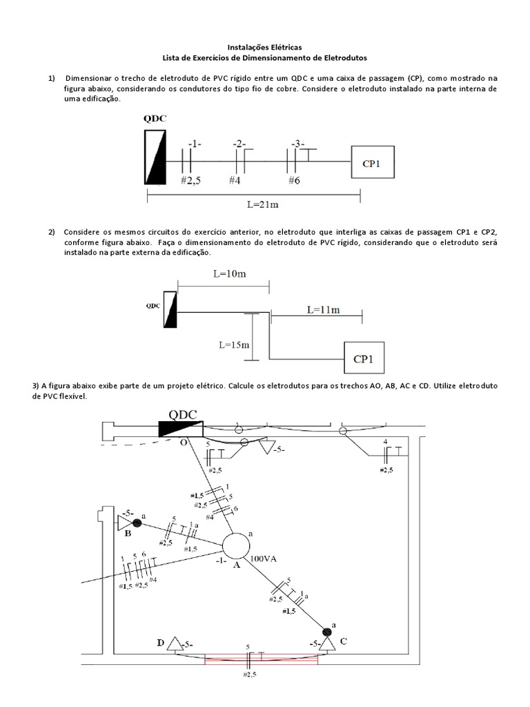 Exercícios Dimensionamento de Eletrodutos 1 | PDF