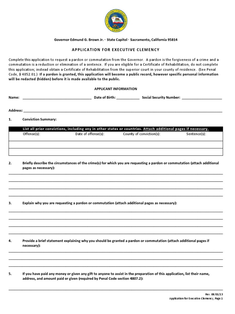 Application For Executive Clemency PDF Pardon Perjury