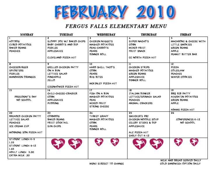 Fergus Falls Elementary Lunch Menu | PDF | Lunch | Salad