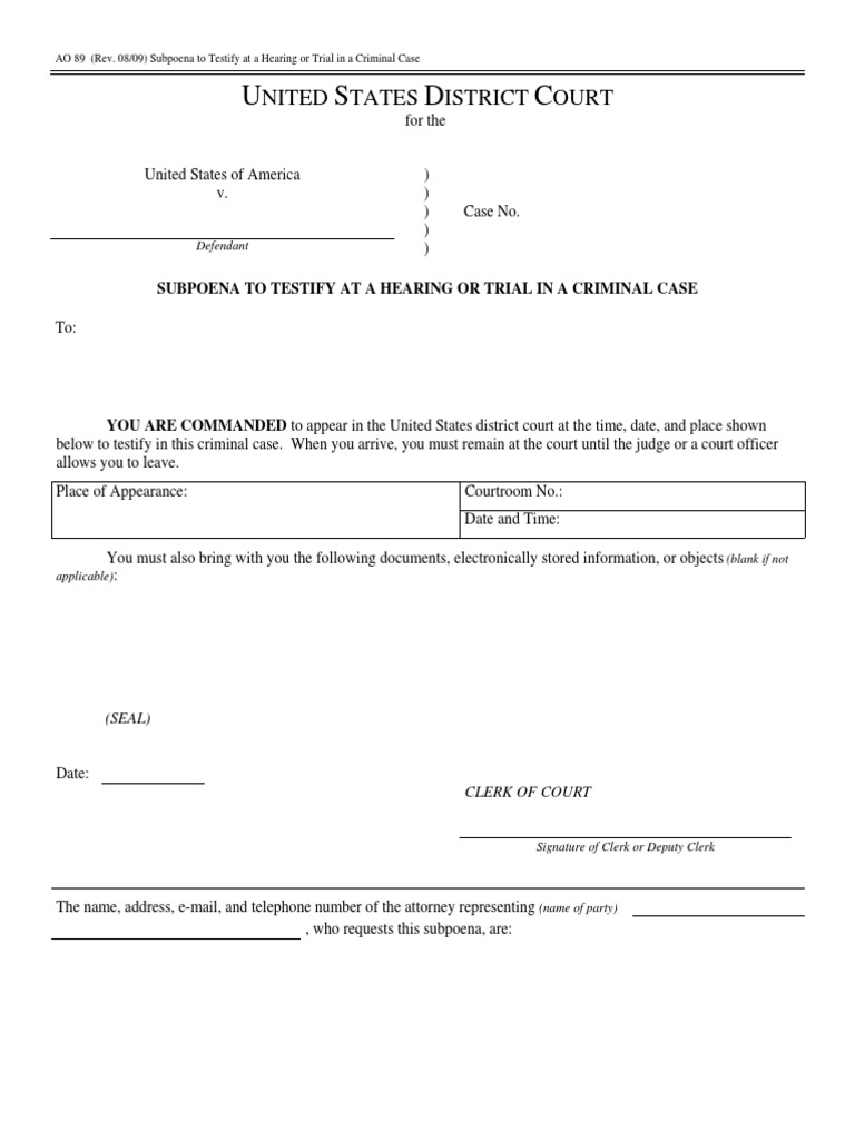 Criminal Case Testimony Subpoena Form | PDF | Social Science