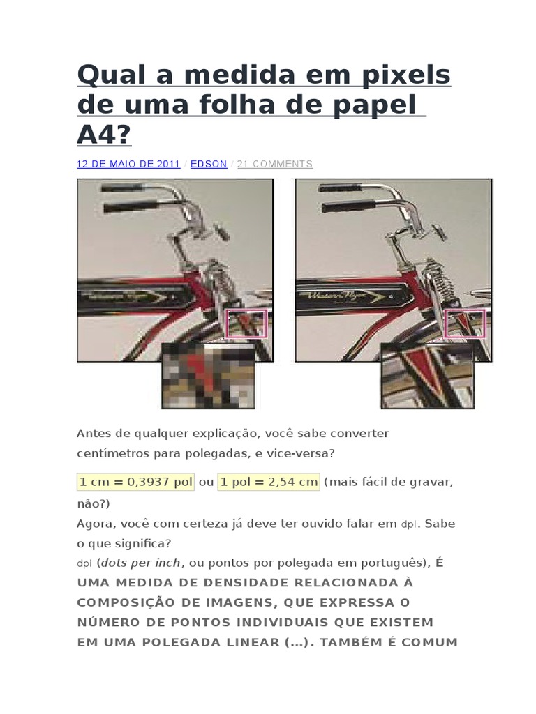 Medidas em Pixels de Folha A4 | PDF | Pixel | Resolução de imagem