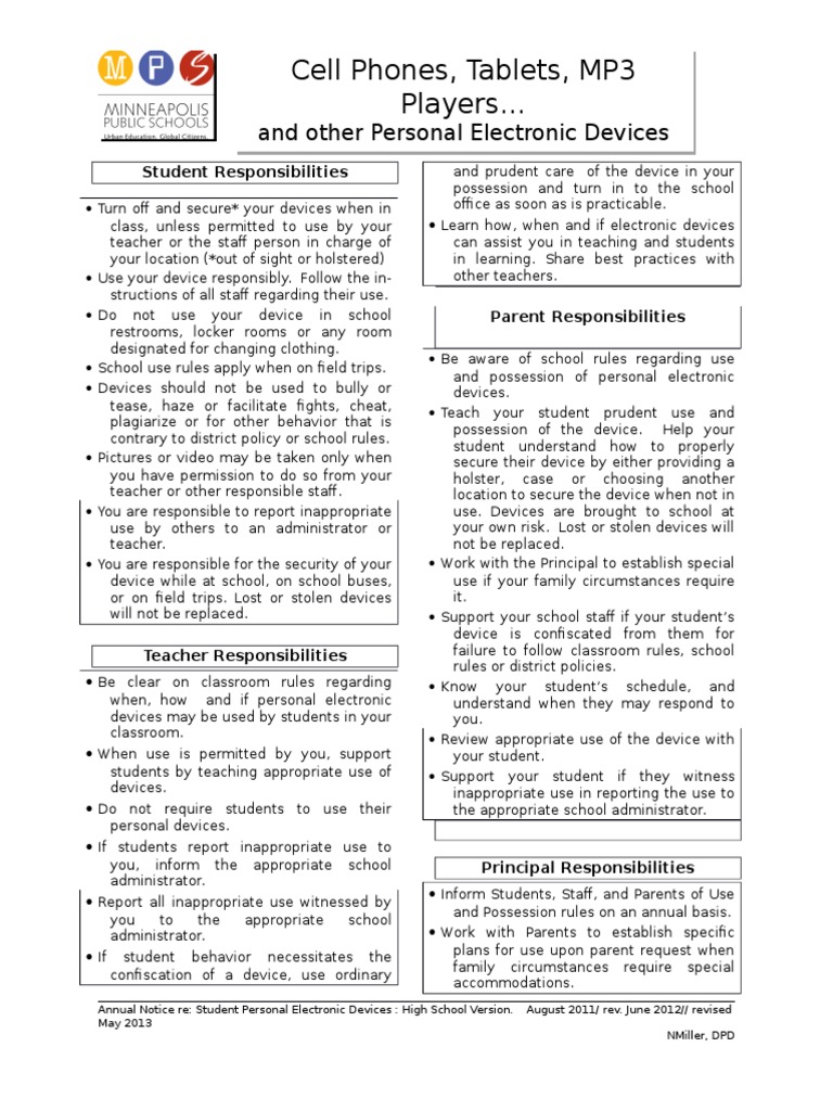 Student Electronic Device Guidelines | PDF | Teachers | Social Institutions