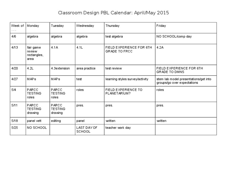 Classroom Design PBL Schedule 2015 | PDF