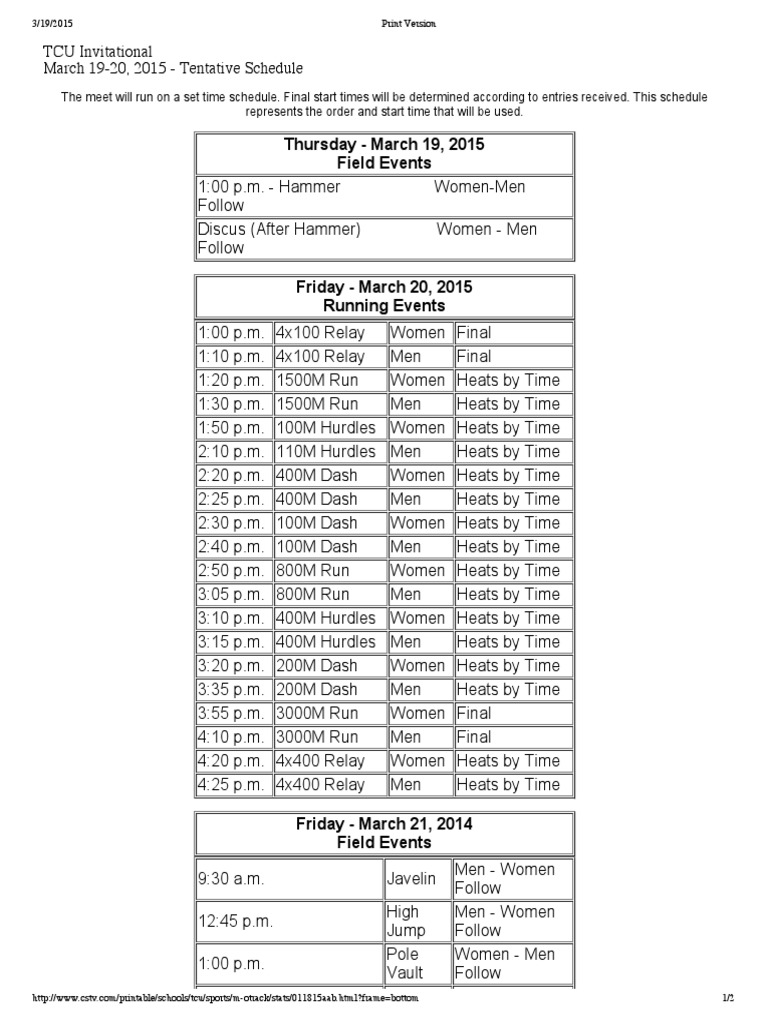 TCU Invitational Schedule PDF