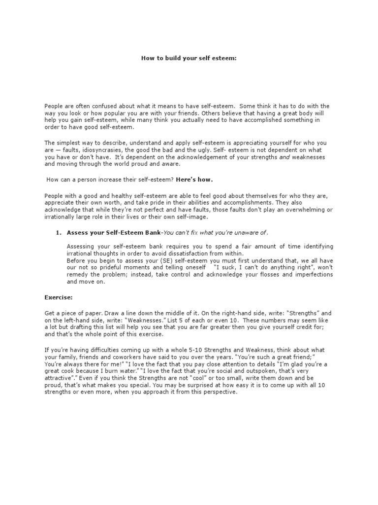 How To Build Your Self Esteem-9-22 | PDF | Self Esteem | Psychological ...