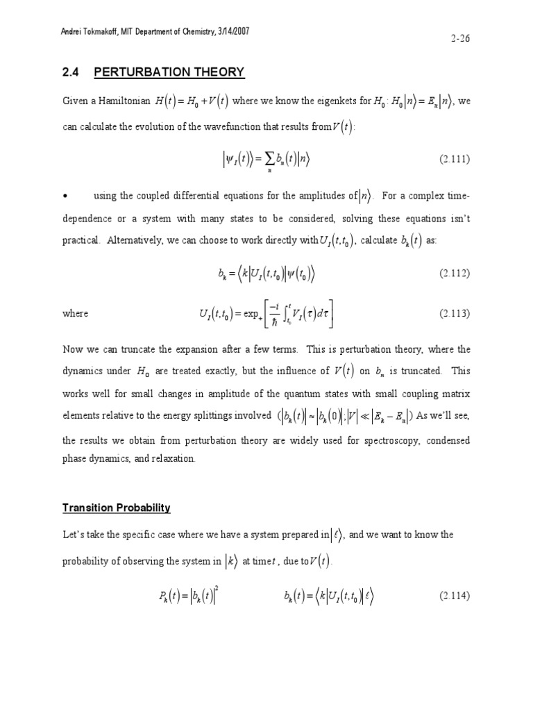 First-Order Perturbation Theory Explained | PDF | Perturbation Theory ...