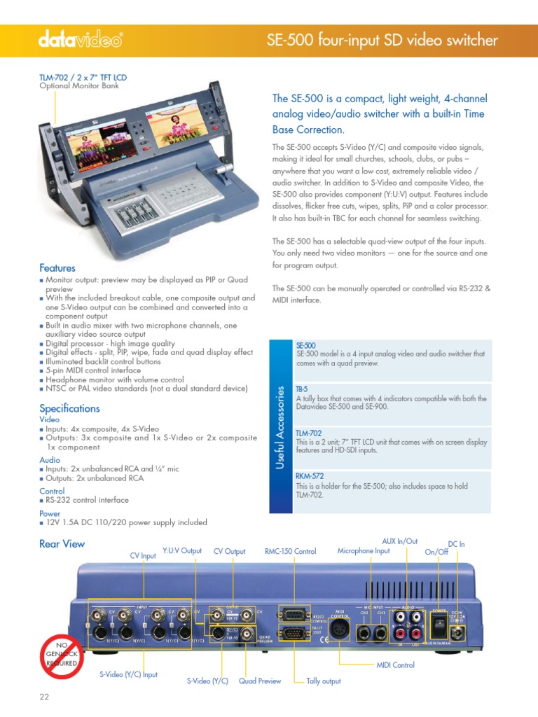 SE-500 Four-Input SD Video Switcher | PDF