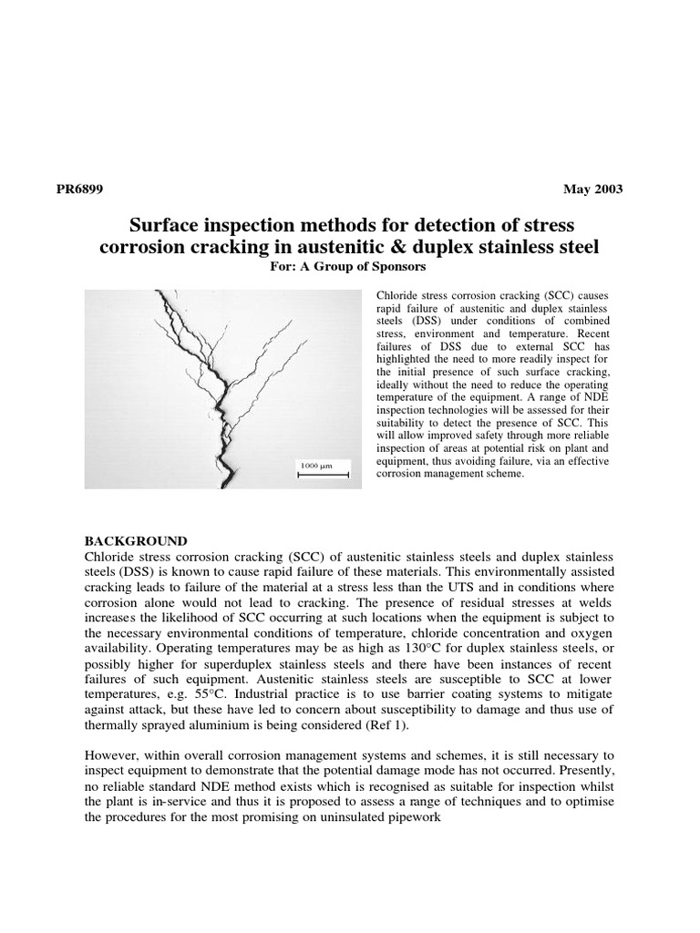 Surface Inspection Methods For Detection of Stress Corrosion Cracking in Austenitic & Duplex
