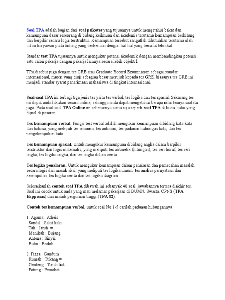 Contoh Soal Tes Pengetahuan Umum Bumn