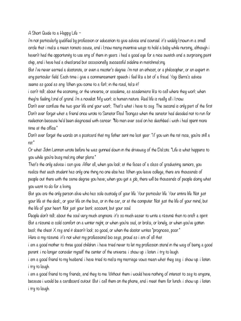 A Short Guide To A Happy Life Pdf Nature