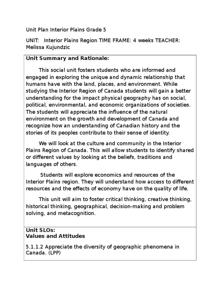 Interior Plains Unit Plan First Nations Geography