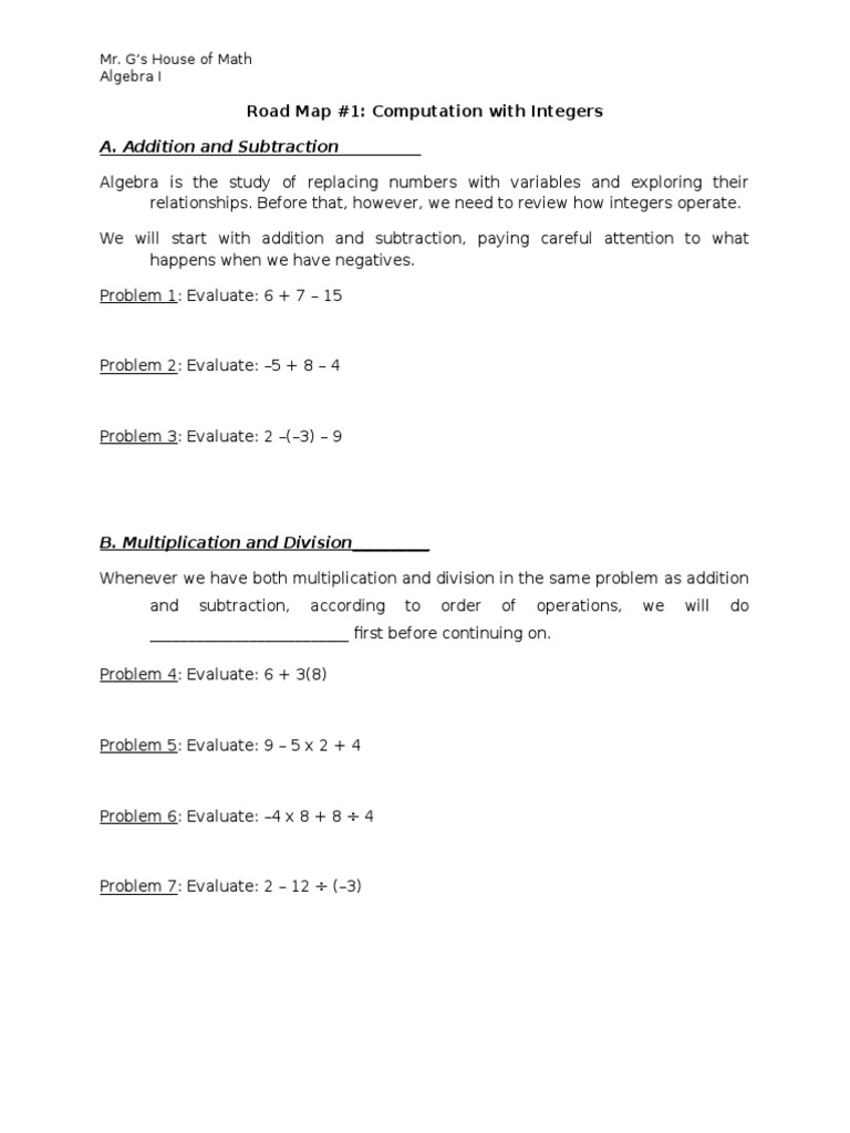 Algebra I - Class 1 | PDF