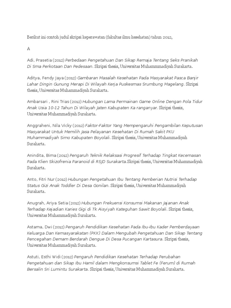 Berikut Ini Contoh Judul Skripsi Keperawatan | PDF