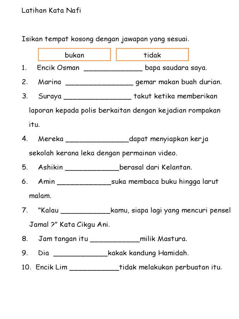Latihan Kata Nafi Dan Kata Arah