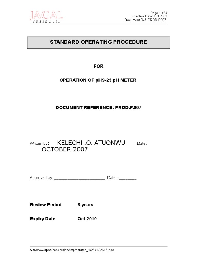 Sop PH Meter. PDF Ph Physical Chemistry
