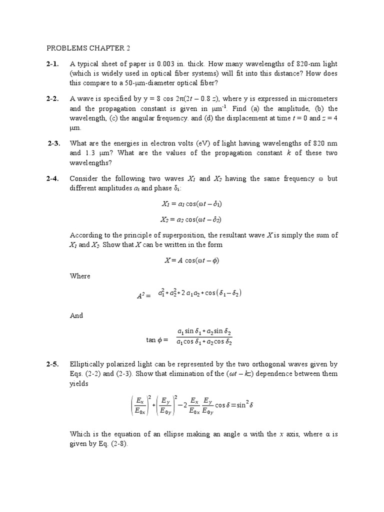 Optical Fiber Problems and Solutions | PDF | Optical Fiber | Wavelength