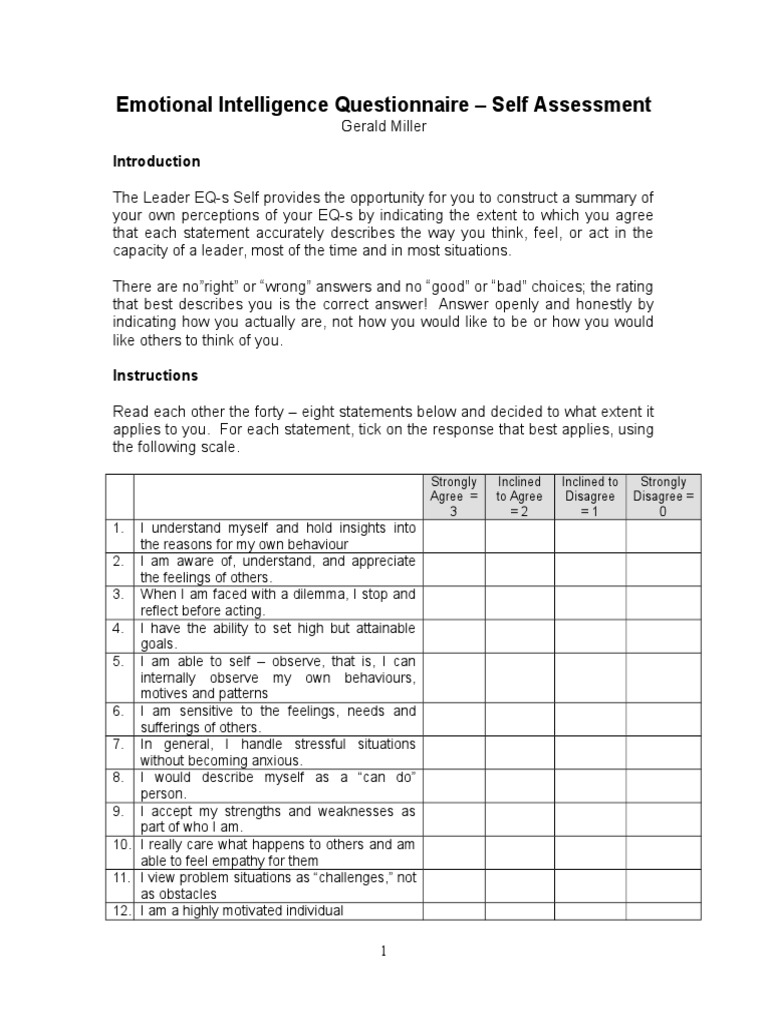 Free Printable Emotional Intelligence Test