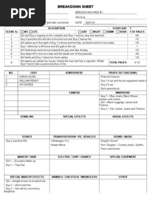 Breakdown Sheet