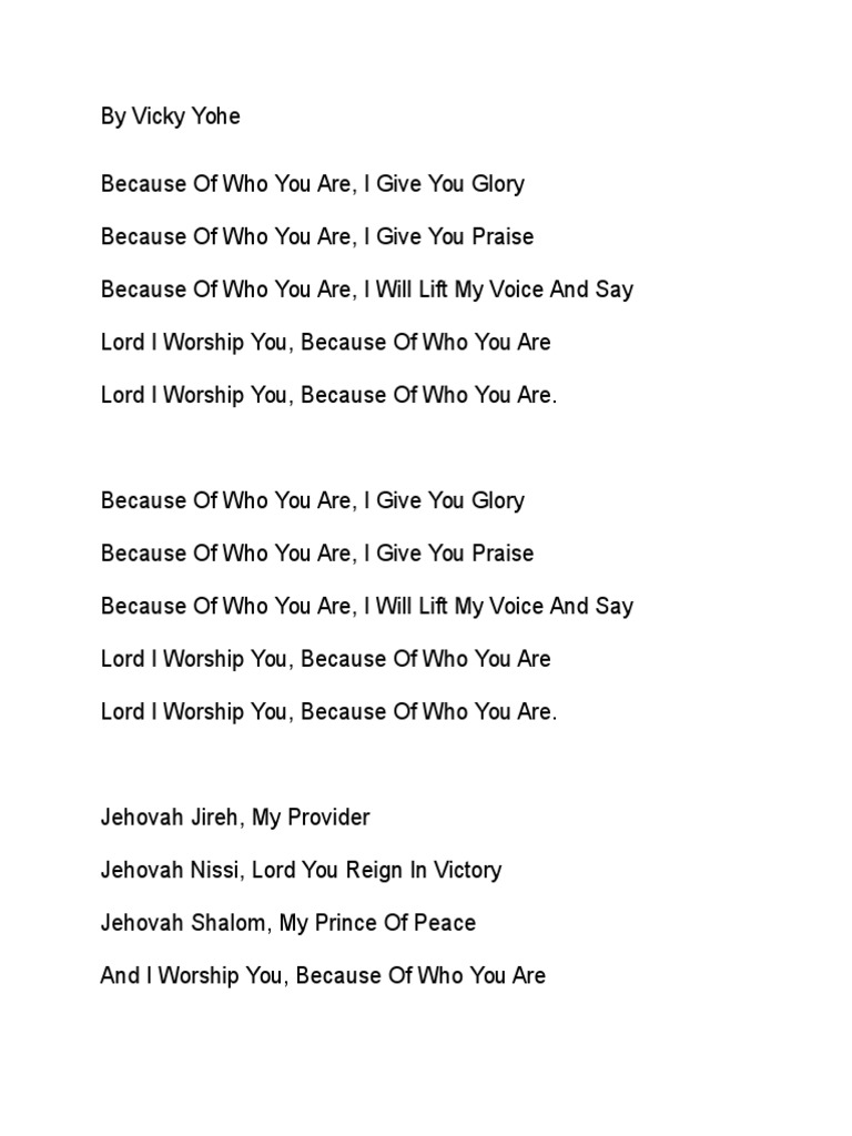 Because Of Who You Are By Vicky Yohe