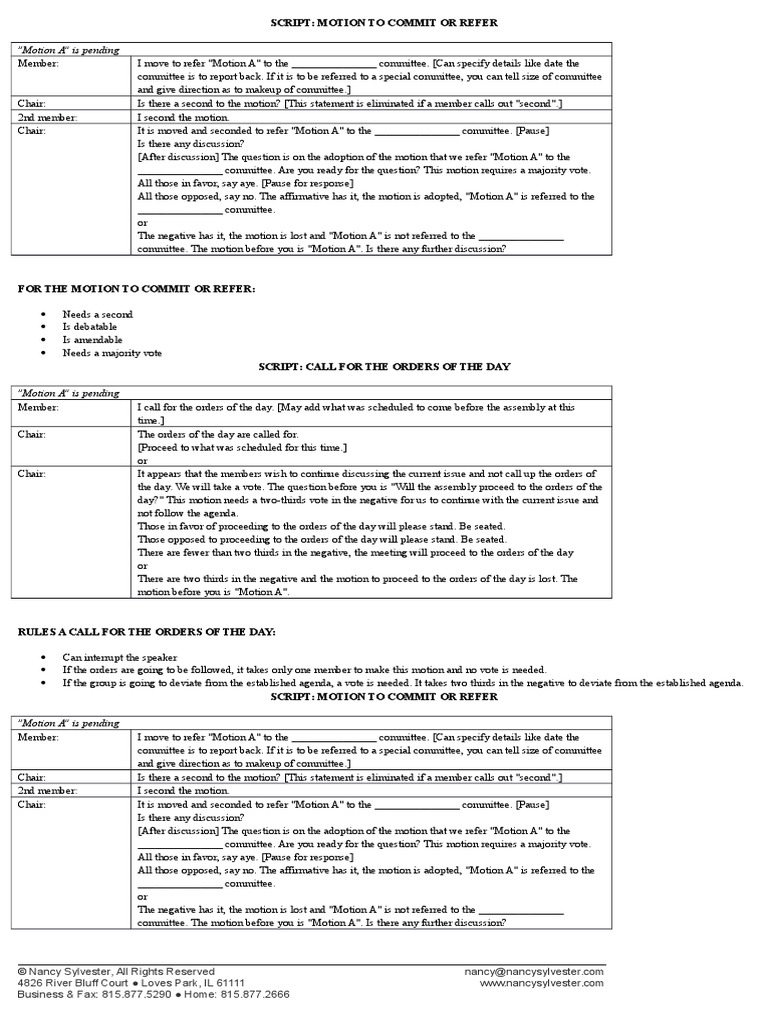 Business Meeting Motion Scripts Agenda (Meeting) Meetings