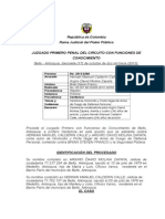 Sentenica Penal - Homicidio y Porte de Arma