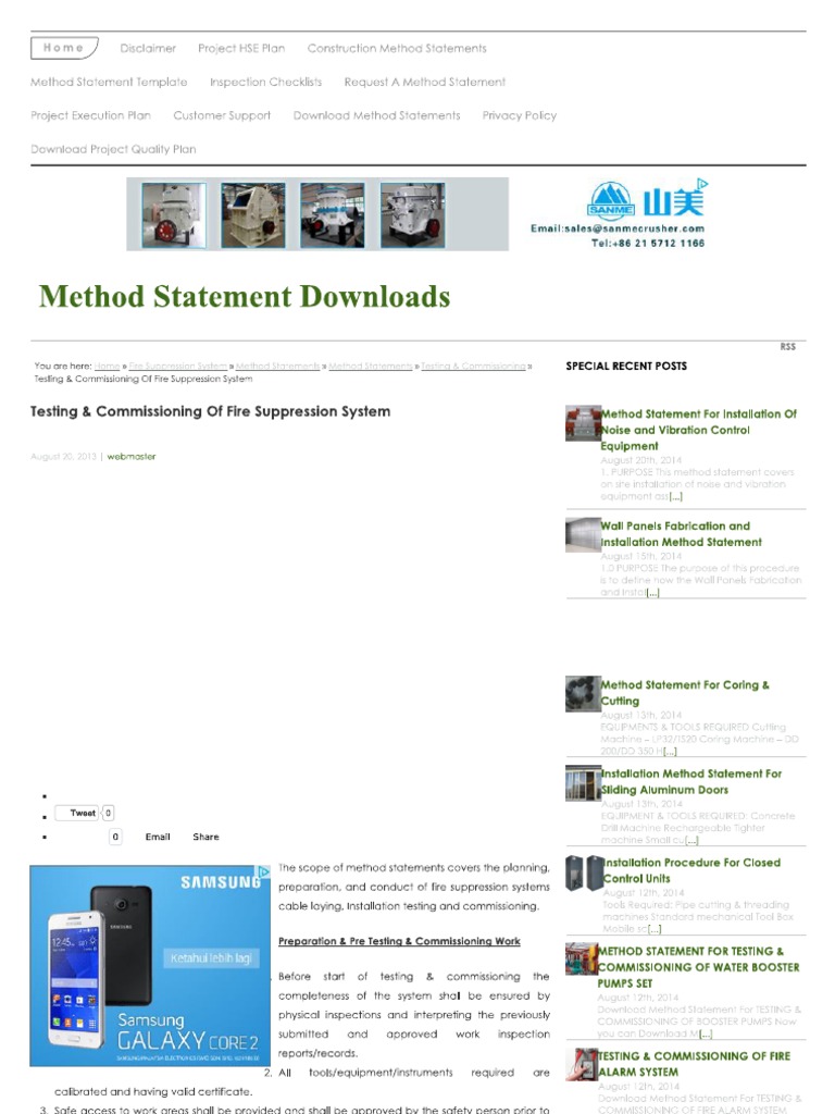 Testing & Commissioning of Fire Suppression System | PDF
