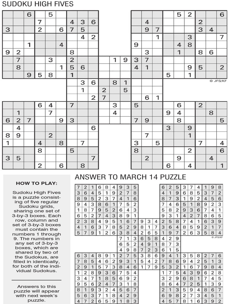printable high five sudoku march 21