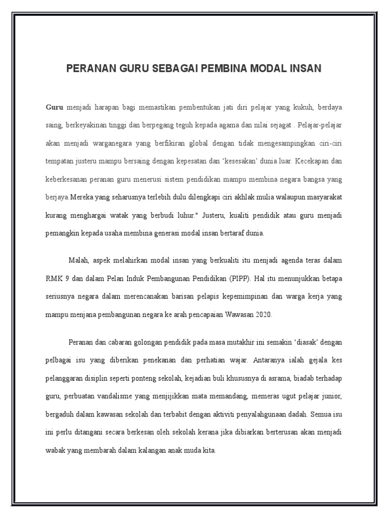 Peranan Guru Sebagai Pembina Modal Insan Pdf