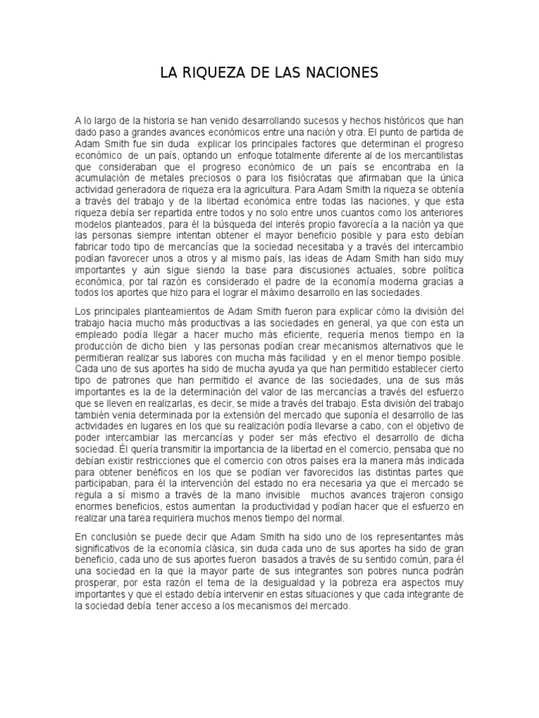 Ensayo Sobre La Riqueza de Las Naciones | PDF | Adam Smith | Riqueza