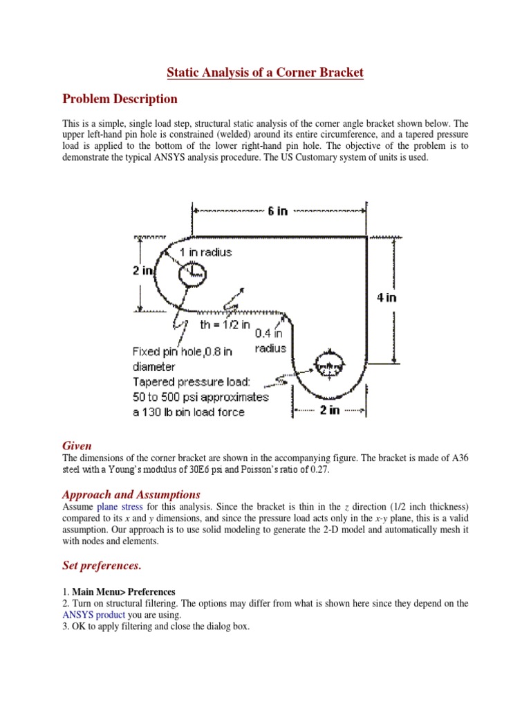 Corner Bracket Static Analysis in ANSYS | PDF | Elasticity (Physics ...