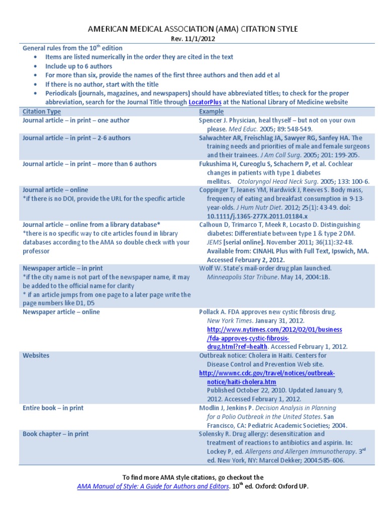 Ama Citation Style | PDF | Citation | Health Sciences