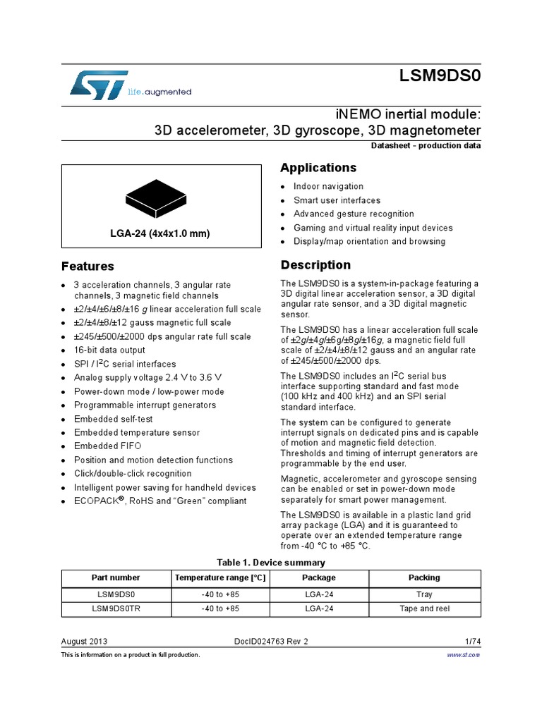LSM9DS0 PDF | PDF | Accelerometer | Sensor