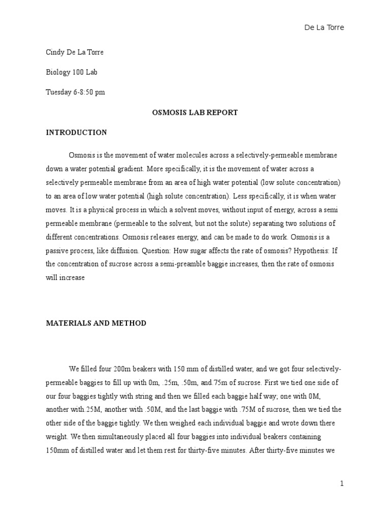 Osmosis Lab Report PDF Osmosis Applied And Interdisciplinary Physics