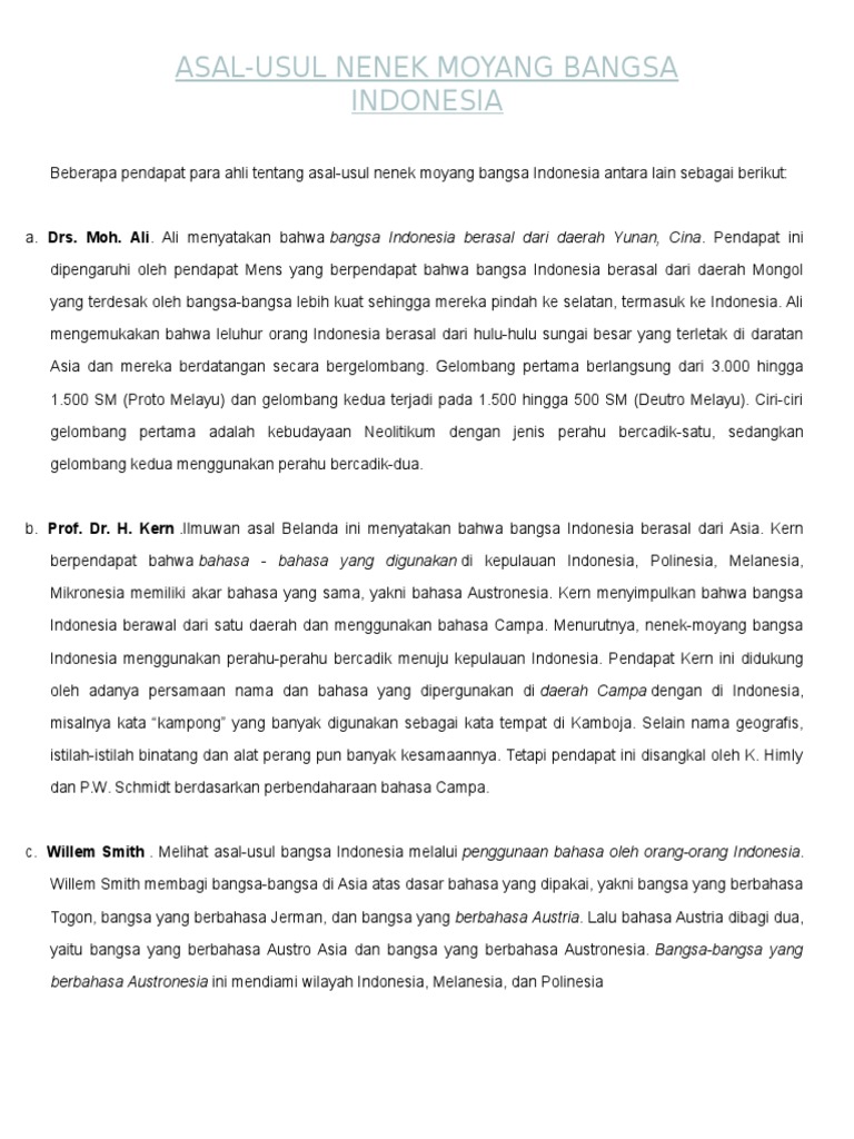 Asal Usul Nenek Moyang Bangsa Indonesia