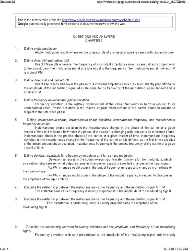 Electronic Communication System, Chapter 7 Ans | PDF | Frequency ...