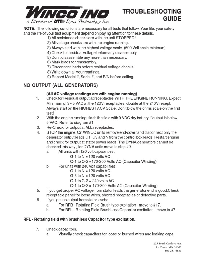 Winco Inc. Generators _ Troubleshooting Guide _ Dyna Technology Inc