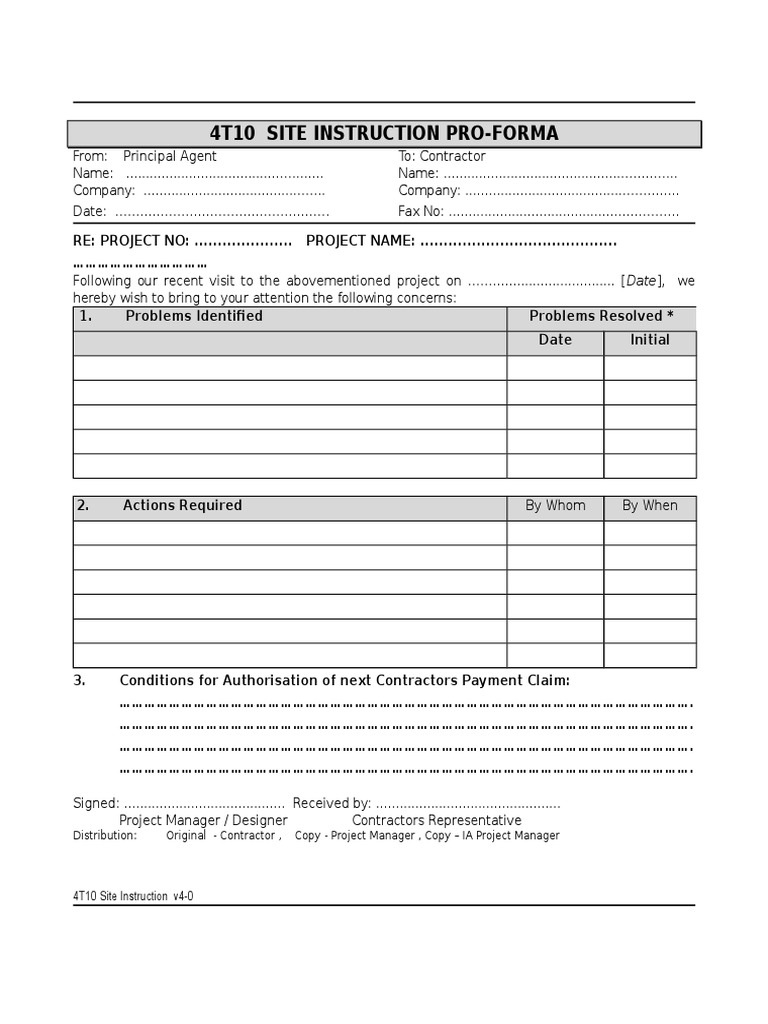 Site Instruction ProForma v4-0 | PDF