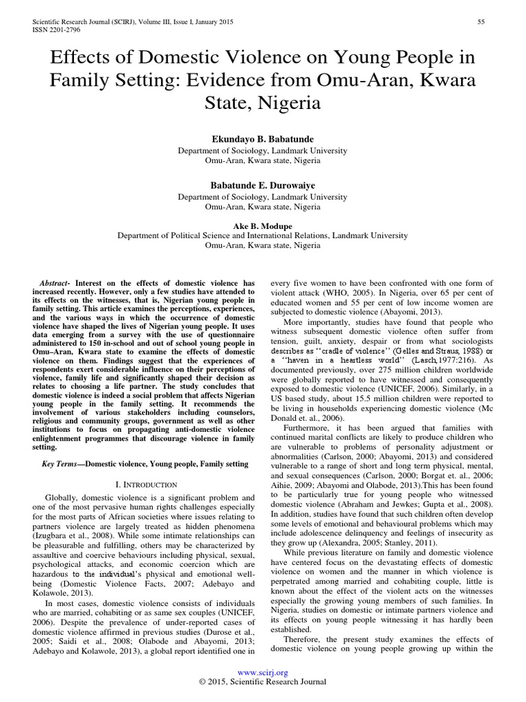 Effects of Domestic Violence On Young People in Family Setting ...
