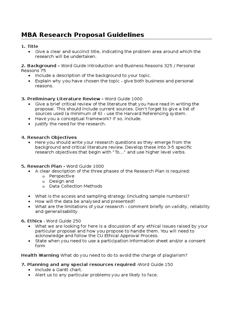 MBA Research Proposal Guidlines  PDF