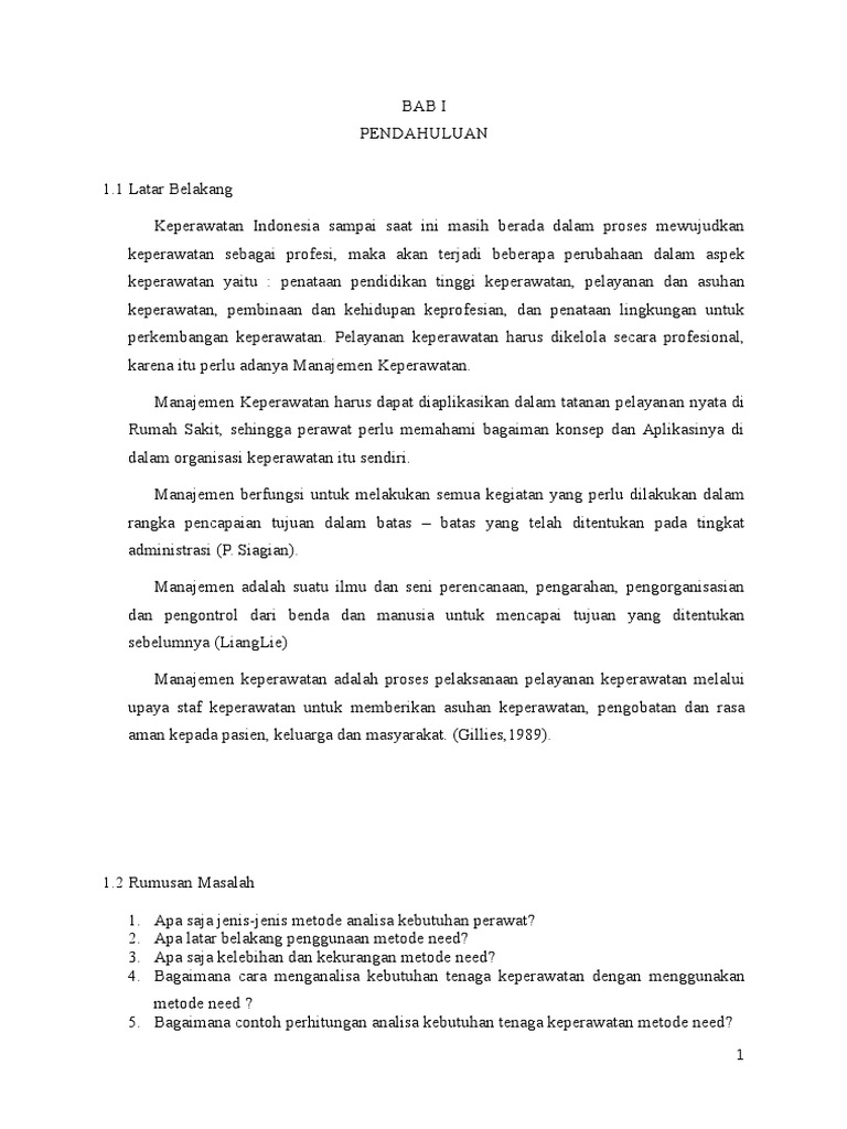 Manajemen Keperawatan Makalah Metode Need