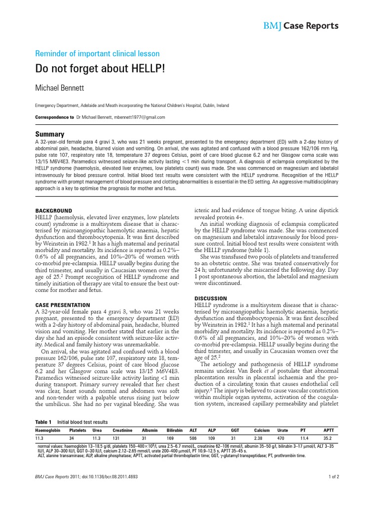 Do Not Forget About HELLP!: Reminder of Important Clinical Lesson | PDF ...