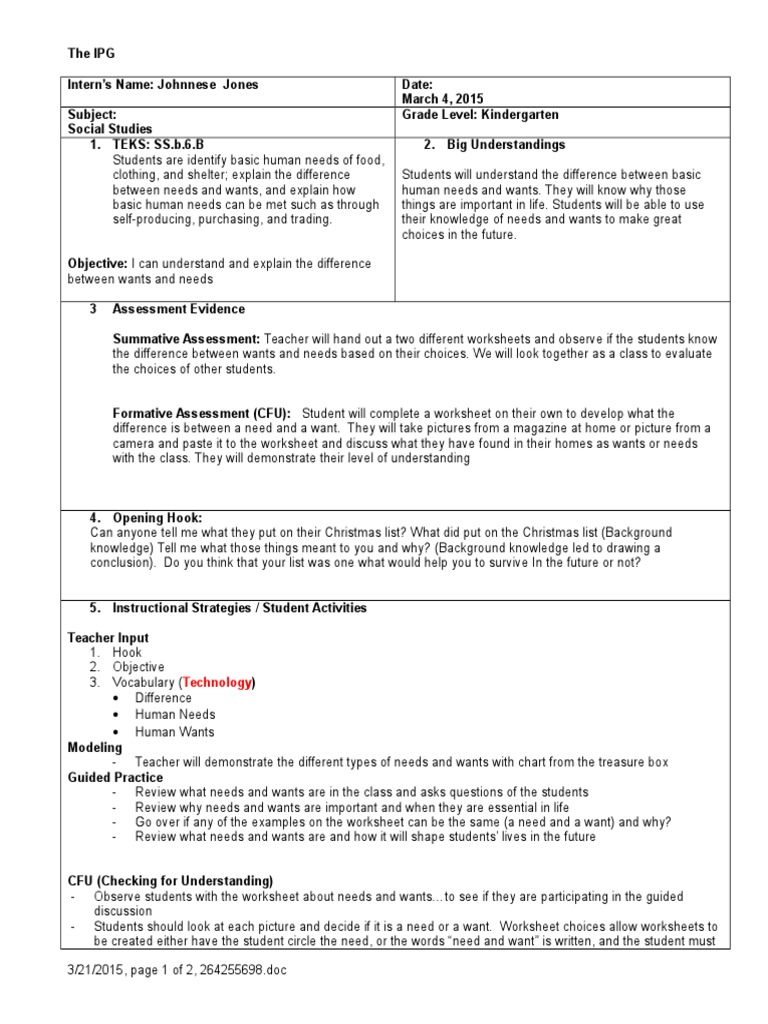 worksheet Wants And Needs Worksheet jayes ipg 1 educational assessment epistemology