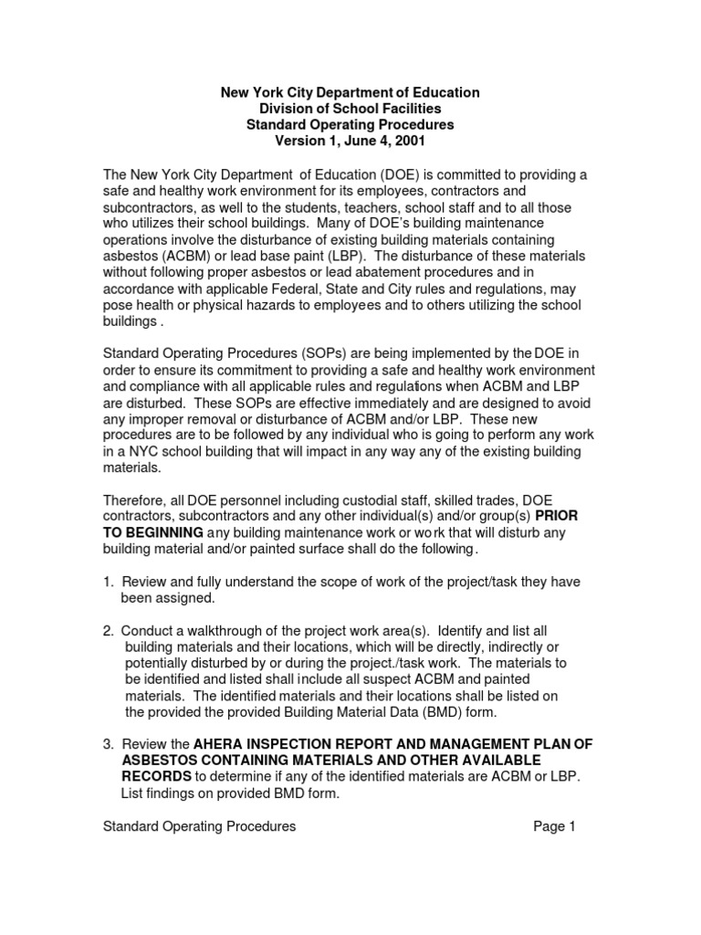 Standard Operating Procedures Dust Vacuum Cleaner